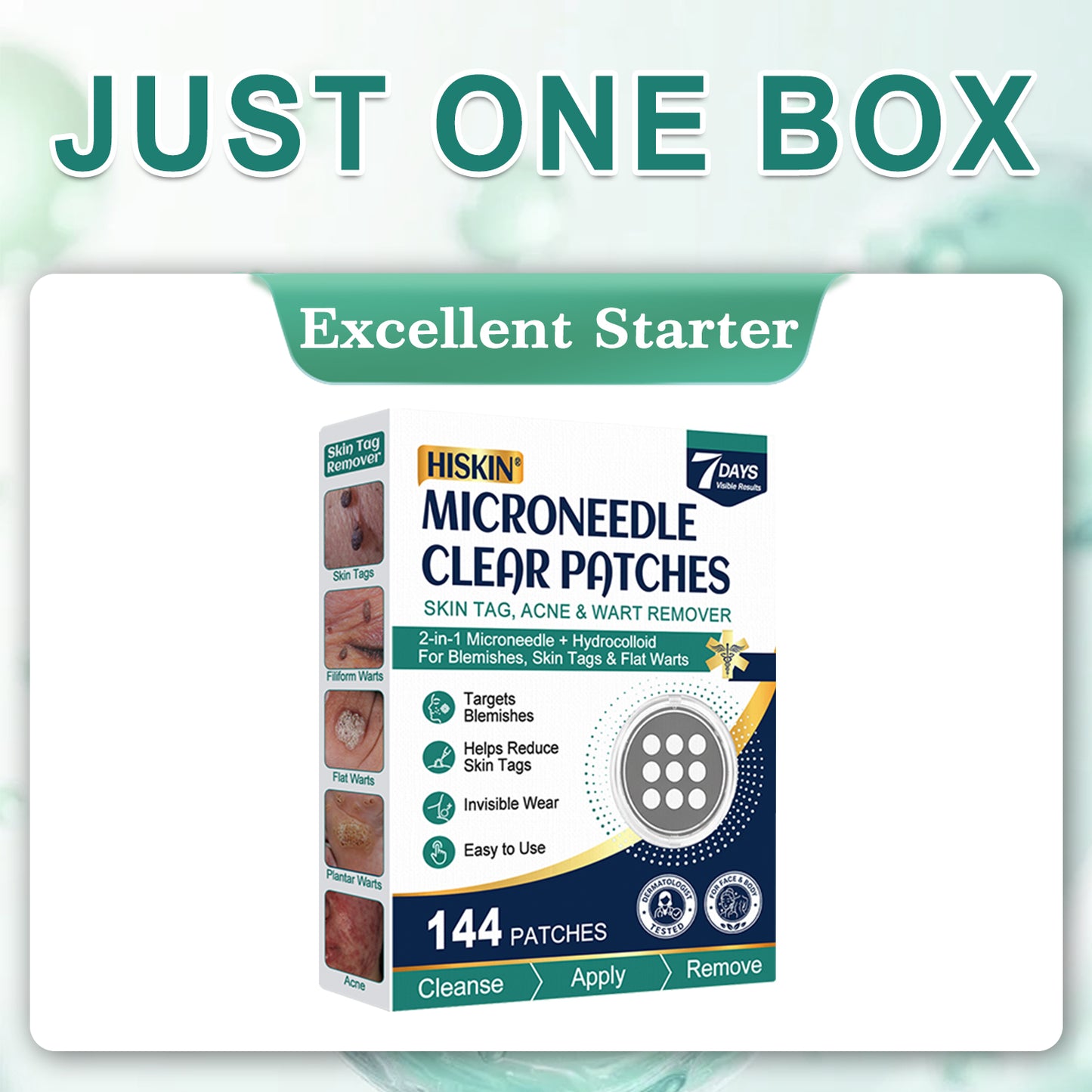✨Hiskin ® 2-in-1 Microneedle & Hydrocolloid Patch✨✨ | Removes raised moles, acne, flat warts, and skin tags | Helps improve wrinkles, scars, and blemishes | Invisible patches for face and body